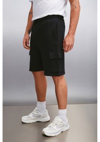 Resim Grimelange Lionel Erkek Kargo Cepli Beli Lastikli Comfort Fit Siyah Şort 