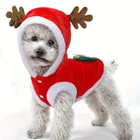 Resim Noel Baba Geyiği Köpek Kostümü - Küçük Irk Polyester Kapüşonlu, Çıtçıtlı, Dokuma Sıcaklık-Fleece Tatil Kıyafeti Evcil Hayvanlar İçin 