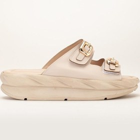 Resim Kadın Dolgu Taban Terlik Bej 2 Bantlı Suni Deri-3847 Bej 