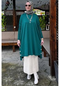 Resim Rabia Şamlı Sevda Triko Tunik Zümrüt Çok Renkli 