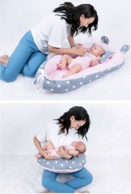 Resim Yatak Ortopedik Yastik Emzirme Yastigi Pembe Ve Gri Yildiz Uc Urun Bir Arada 