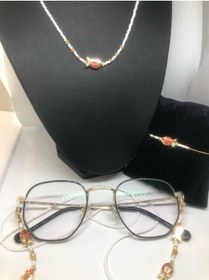 Resim CHIC Gold Kırmızı Kılçıklı Balık Figürlü Beyaz Boncuk Gözlük Ipi , Kolye Ve Zincir Bileklik 
