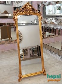 Resim Vintage Madam Model Altın Renk Varaklı Ayaklı Boy Aynası Altın 