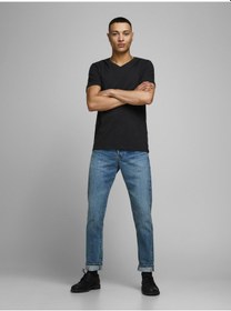 Resim Jack & Jones JJEplaın V Yaka Basıc Tişört 12136713 Siyah 