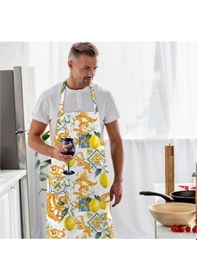 Resim Limon Tasarımlı Mutfak Önlüğü Keten Kumaş, Uluslararası Yıkama Ve Solmama Sertifikası Çok Renkli 