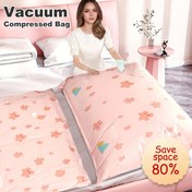 Resim Kıyafetler, Yatak Örtüleri, Bavul ve Mevsimlik Giysiler ile Yastıklar için %80 Yer Tasarrufu Sağlayan Vakum Sıkıştırılmış Saklama Çantası (1'li Paket) - Fermuarlı Kapatma, Nem ve Toz Geçirmez, Dayanıklı Plastik Çok Amaçlı Organizatör | Hava Geçirmez Saklama, Vakumlu Depolama Torbaları | Çiçek Desenli 