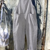 Resim Kadınların Şık Çizgili Jumpsuit'ü - Düğmeli Detaylı, Kolsuz Overall Stili, İlkbahar/Yaz/Sonbahar için Ayarlanabilir Askılı Tasarım, İlkbahar Modası|Kolsuz Jumpsuit|Düğme Detayları, Jumpsuit Jumpsuit 