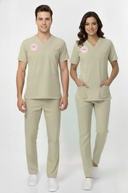 Resim Unisex Bej Moth Scrubs Üniforma Takımı, Teknisyen Tekniker Tıbbı Sekreter, S Beden 