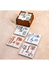 Resim Element Kadınlar Seramik Ahşap Kutulu 4'lü Bardak Altlığı 
