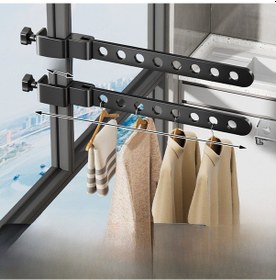 Resim Yifomall Pencereye Takılan Güvenli Çamaşır Kurutma Aleti, Çift Paket Siyah Sabit Tip, 8 Delik Tam Dolu Çelik, Balkon Çamaşır Lineı, Kolay Kurulum Diğer 