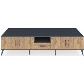 Resim Kronos Tv Ünitesi 3 Raflı Tek Çekmeceli 4 Kapaklı 220x59x51 Antrasit-çam Atlas Çam/atlas Çam - Antrasıt 