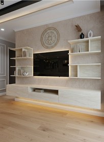 Resim Resital Ledli Duvara Monte Tv Sehpası - Traverten - W6013-8 Traverten 