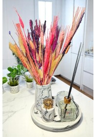 Resim Mermer Desenli Vazo Seti-tealightlık-oda Kokusu-kibritlik-modern Vazo Mum Ve Koku Çubuğu Dahildir Beyaz - Siyah 