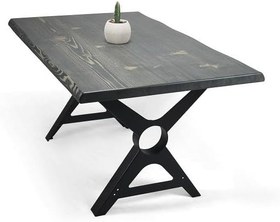 Resim Doğal Ağaç Masif Kütük Masa Yemek Masası (Metal Ayak) 75cm x 185cm 