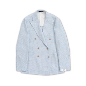 Resim Kruvaze Blazer Ceket - Mavi Pied de Poule - 52 
