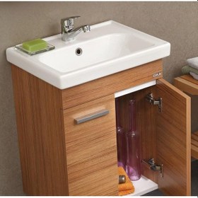 Resim Orka Enez 65 Cm Mdf Teak Banyo Dolabı Alt Modül Ve Lavabo 