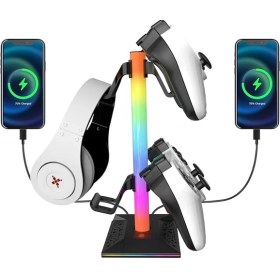 Resim Oyun Kulaklığı Standı Rgb, Kulaklık Tutucu, 2 USB Bağlantı Noktası ve Tip C, Kulaklık ve Xbox Ps5 Switch Controller Için Evrensel Kulaklık Tutucu 