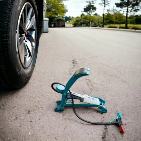 Resim Badem10 Ayak Tipi Basma Bisiklet Pompası 150 Psı Top Lastik Şişme Bot Yatak Top Şişirme Pompa Metal Gövde 