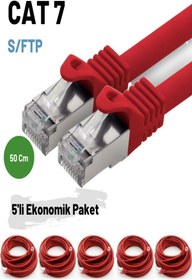 Resim IRENIS 5 Adet Cat7 Kablo S/ftp Ethernet Network Lan Ağ Kablosu 50 Cm-kırmızı 