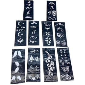 Resim Mix Desen 8x20cm Tüp Kına Desen Çıkartma Şablonu 10 Parça Altın - Beyaz 