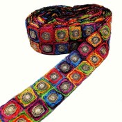 Resim Boho-Şık Çok Renkli Chevron Dantel Süslemeli Kurdele, 1 Yard - Vintage Nakışlı Tasarım Metalik Parıltı ile, Etnik Desenler DIY El İşleri, Giyim ve Ev Dekoru için, 7cm Genişliğinde, Dantel Kurdele 