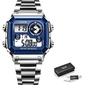 Resim Hanyang Gümüş Mavi 2021 Lıge En Lüks Marka Moda Erkekler Dijital Saat Spor Saatler Su Geçirmez Elektronik Kol Saati Erkek Darbeye Dayanıklı Chronograph (Yurt Dışından) 