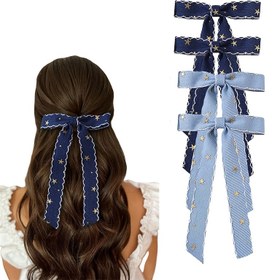 Resim 1 Set Zarif Vintage Denim Yıldız Kurdele Saç Tokaları, Kadınlar için Kumaş Kurdele Kravat Saç Aksesuarları, Moda Her Şeyle Uyumlu Saç Dekoru 