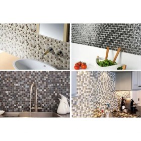 Resim Orient Mutfak,banyo,havuz ve Zemin Için Beyaz Siyah Gri 25X25 Cam Mozaik 