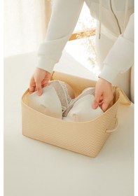 Resim Ocean Home Textile 4'lü Bej Balıksırtı Hurç Set 2 Adet 30 x 22 x 18 / 2 Adet 52 x 28 x 21 cm 