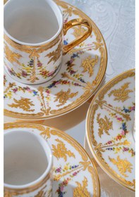 Resim Acar Groove 24k Altın Detaylı 6 Kişilik Porselen Kahve Fincan Takımı - 100 Ml Renkli 