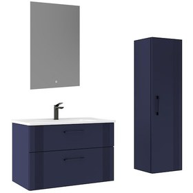 Resim Orka Bari 85 Cm Mat Lacivert Led'li Aynalı Banyo Dolabı Takımı Ve Boy Dolabı Mat Lacivert 