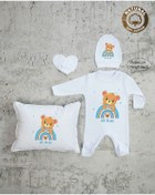 Resim yzc home size dair... Ty E1010 Isimli Erkek Bebek Yastık Tulum Şapka Eldiven Set 