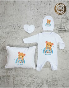 Resim yzc home size dair... Ty E1010 Isimli Erkek Bebek Yastık Tulum Şapka Eldiven Set 