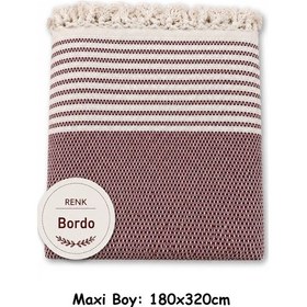 Resim Pamuklu Kaymaz Hasır Dokuma Maxi Boy Kolları Örten Koltuk Örtüsü 180x310 - Bordo 