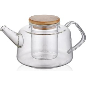 Resim PremiumPort Bambu Kapaklı Süzgeçli Demlik 600 Ml, Şık ve Kullanışlı Tasarım 