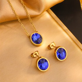 Resim Paslanmaz Çelik Seti, Moda ve Minimalist Renkli Oval Tasarım ile, Kadınların Günlük Hayatı veya Dışarı Çıkışları için Uygun, Bir Kolye ve Bir Çift Küpe İçerir. 