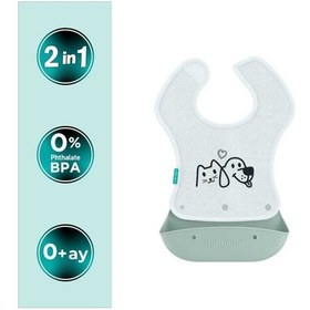 Resim Mamajoo Silikon & Kumaş Katlanır Mama Önlüğü | 2-in-1 Powder Green + Kumaş Önlük 