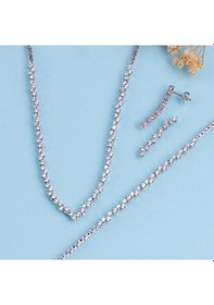 Resim Gümüş Pazarım Pırlanta Montür Rodyum Kaplama 4 Tırnaklı Su Yolu Gümüş Düğün Seti Gümüş 