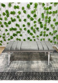 Resim Özcan Metal Beyaz Metal Ayaklı Metal Kasalı Bench Mutfak Salon Antre Yatak Odası Balkon Puf Bank Gri 