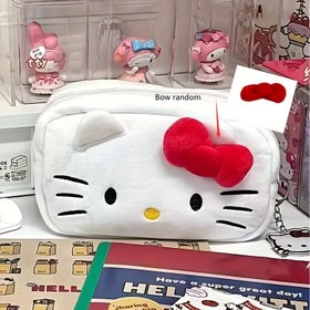 Resim Sevimli Kedi Peluş Makyaj Çantası - Büyük Kapasiteli, Fermuarlı Kalem Kutusu ve Kalp Desenli, Kırmızı ve Beyaz, Moda Kadın Alışveriş Çantası, Okul Malzemeleri|Kalp Desenli Çanta|Yumuşak Dokulu Çanta, Makyaj Çantası 