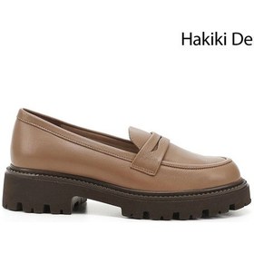 Resim Gönderi R Vizon Antik Kalın Topuklu Hakiki Deri Loafer Ayakkabı Vizon 