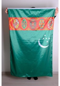Resim Türkmenistan Milli Gönder Bayrağı Raşel Kumaş Dijital Baskı 70x105 cm 