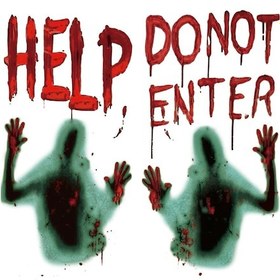 Resim Reedark "korkunç Kanlı El İzi Ve Gölge Figürlü Pvc Cadılar Bayramı Kapı Perdesi 45x60cm " Çok Renkli 