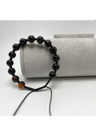 Resim Unisex Damla Kehribar Bileklik 8mm Makrome Siyah 