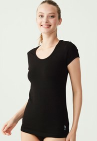 Resim U.S. Polo Assn. Kadın Siyah Derin Yuvarlak Yaka T-shirt 66003 