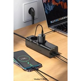 Resim vooka 6in1 67W Gan Akıllı Priz | 3A Hızlı Şarjlı Masaüstü Çoklu Şarj Istasyonu 3 Type-C + 1 USB + 2 Acpriz 