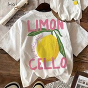 Resim Kadınların Limon Desenli T-Shirt'i - Rahat Yuvarlak Yaka Kısa Kollu Üst, "LIMON" Tasarımı, Hafif Nefes Alabilen Kumaş, Bahar Yaz Sonbahar için Rahat Giyim ve Günlük Kullanım, Yaz Modası, Canlı Grafik Tişört, Rahat 