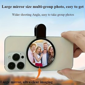 Resim Smartphone Arka Selfie Aynası - Pil Gerekmez, Geniş Açılı Lens ile Kolay Grup Fotoğrafları İçin, Android ve Apple Telefonlarla Uyumlu. Teslimattan Sonra Koruyucu Filmi Çıkarın; Taşıma Sırasında Çizikleri Önlemek için Beyaz Kağıt Dahil 
