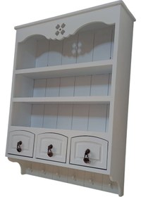 Resim Ahşap Boyanabilir Mdf Dekoratif 3 Raflı Ve 3 Çekmeceli Duvar Rafı 