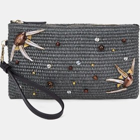 Resim Desa Kadın Yeşil Boncuk Işlemeli Hasır Clutch 